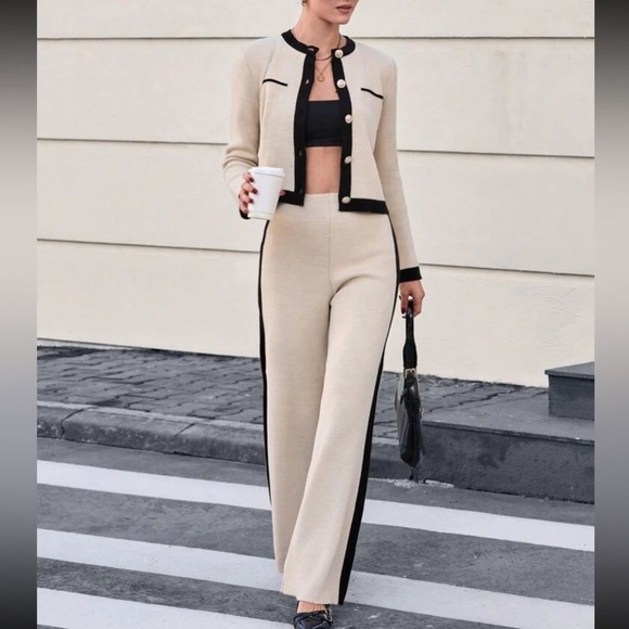 Luxe color block cardigan top and pants set